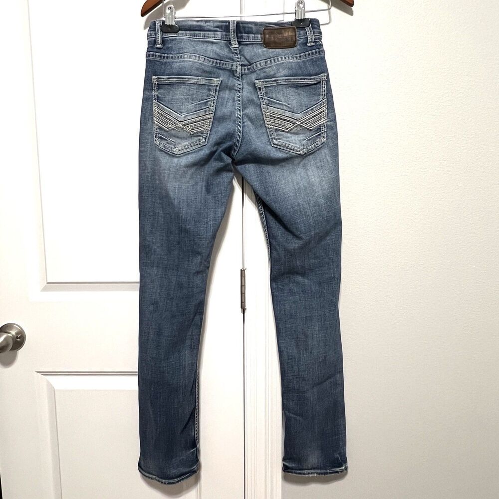 BKE Alec Jeans Men’s 29x29 Straight Leg Dark Blue Denim Thick Stitch Whiskered - Picture 3 of 11
